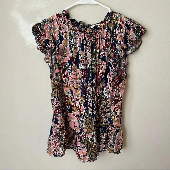 Jodifl Watercolor Ruffle Sleeve Floral Multicolor Blouse Top Women’s Size Medium - Picture 2 of 8